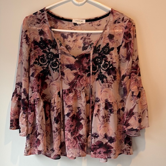 Taylor & Sage Tops - Taylor& Sage Sheer Floral Blouse
